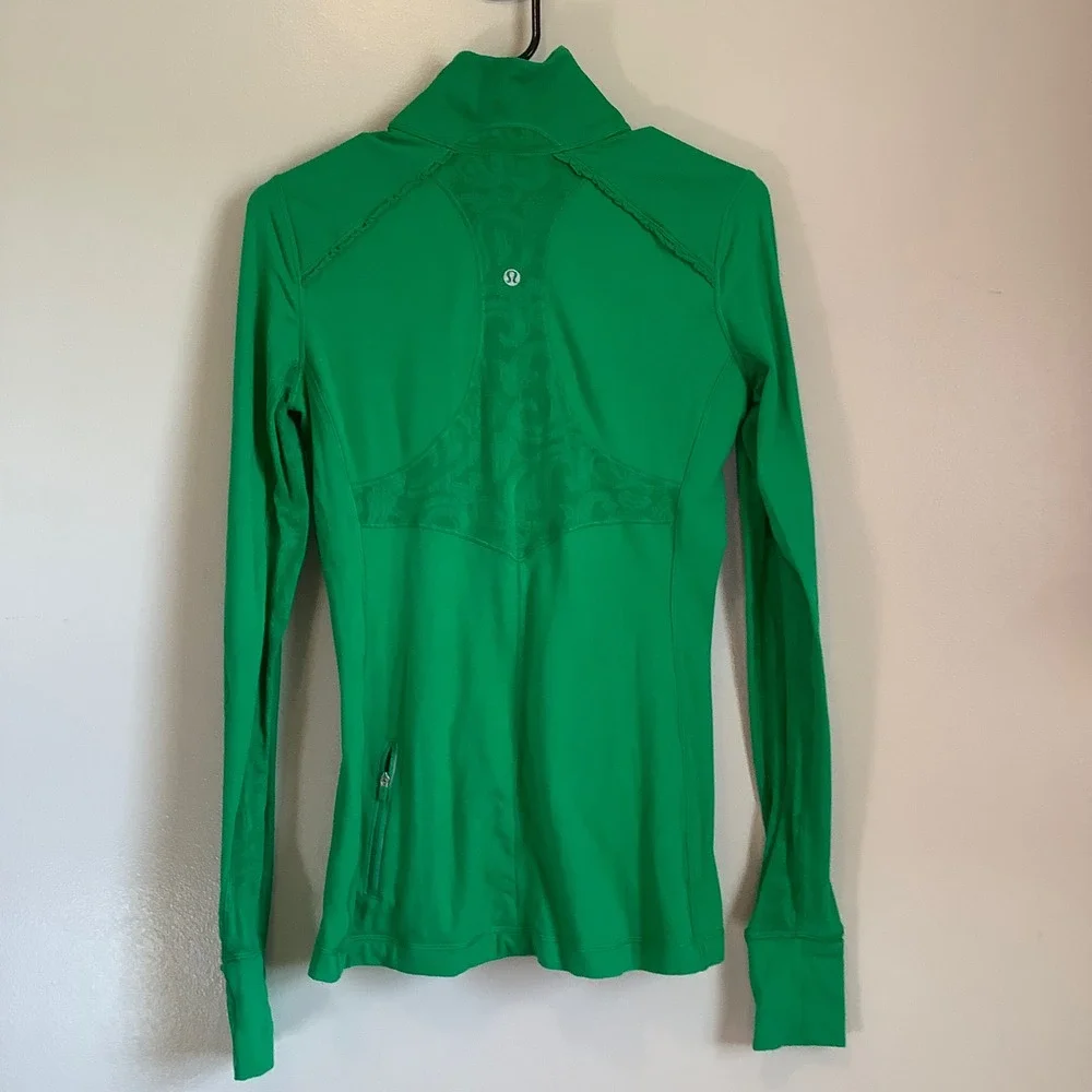 Lululemon Star Runner 1/2 Zip Green Paisley Mesh Back Pullover Thumbholes Womens